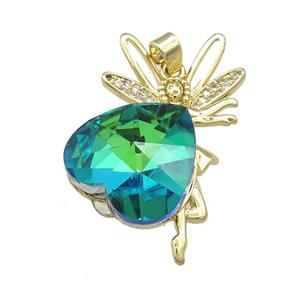 Copper Fairy Pendant Pave Crystal Glass Zircon Gold Plated, approx 18mm, 25-35mm [FN38333]
