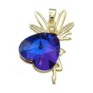 Copper Fairy Pendant Pave Crystal Glass Zircon Gold Plated, approx 18mm, 25-35mm [FN38334]