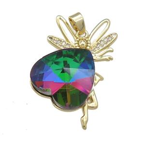 Copper Fairy Pendant Pave Crystal Glass Zircon Gold Plated, approx 18mm, 25-35mm [FN38335]