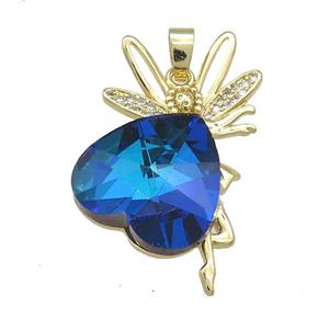 Copper Fairy Pendant Pave Crystal Glass Zircon Gold Plated, approx 18mm, 25-35mm [FN38336]