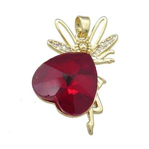Copper Fairy Pendant Pave Crystal Glass Zircon Gold Plated, approx 18mm, 25-35mm [FN38337]