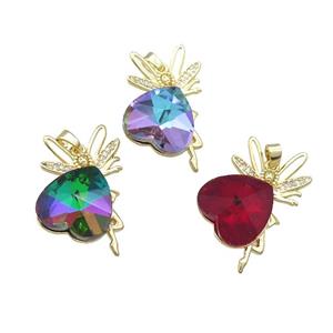 Copper Fairy Pendant Pave Crystal Glass Zircon Gold Plated Mixed, approx 18mm, 25-35mm [FN38338]
