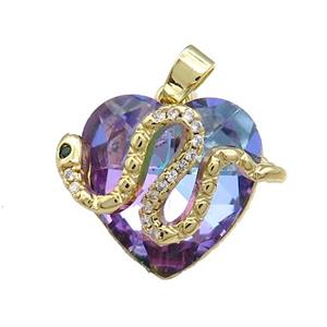 Copper Snake Pendant Pave Crystal Glass Zircon Gold Plated, approx 18mm [FN38354]