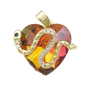 Copper Snake Pendant Pave Crystal Glass Zircon Gold Plated, approx 18mm [FN38355]