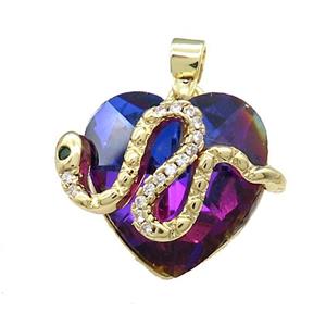 Copper Snake Pendant Pave Crystal Glass Zircon Gold Plated, approx 18mm [FN38358]