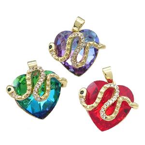 Copper Snake Pendant Pave Crystal Glass Zircon Gold Plated Mixed, approx 18mm [FN38362]