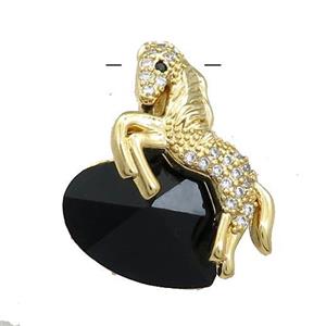 Copper Horse Pendant Pave Crystal Glass Zircon Gold Plated, approx 18mm, 20-28mm [FN38363]