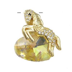 Copper Horse Pendant Pave Crystal Glass Zircon Gold Plated, approx 18mm, 20-28mm [FN38364]