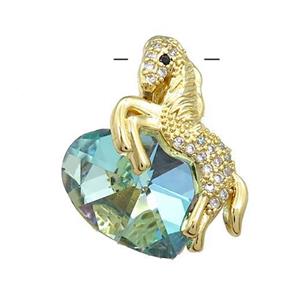 Copper Horse Pendant Pave Crystal Glass Zircon Gold Plated, approx 18mm, 20-28mm [FN38365]