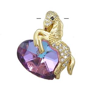 Copper Horse Pendant Pave Crystal Glass Zircon Gold Plated, approx 18mm, 20-28mm [FN38366]
