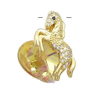 Copper Horse Pendant Pave Crystal Glass Zircon Gold Plated, approx 18mm, 20-28mm [FN38367]