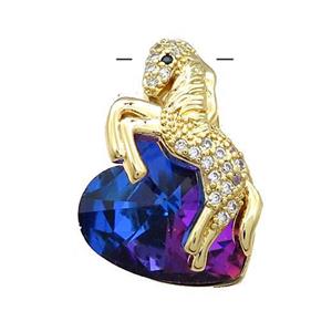 Copper Horse Pendant Pave Crystal Glass Zircon Gold Plated, approx 18mm, 20-28mm [FN38368]