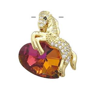 Copper Horse Pendant Pave Crystal Glass Zircon Gold Plated, approx 18mm, 20-28mm [FN38369]