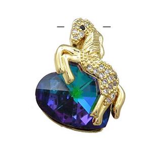 Copper Horse Pendant Pave Crystal Glass Zircon Gold Plated, approx 18mm, 20-28mm [FN38370]