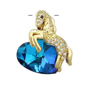 Copper Horse Pendant Pave Crystal Glass Zircon Gold Plated, approx 18mm, 20-28mm [FN38371]