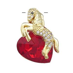 Copper Horse Pendant Pave Crystal Glass Zircon Gold Plated, approx 18mm, 20-28mm [FN38373]