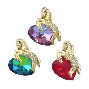 Copper Horse Pendant Pave Crystal Glass Zircon Gold Plated Mixed, approx 18mm, 20-28mm [FN38374]