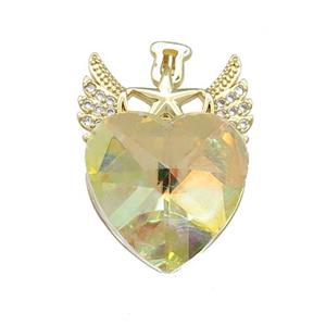 Copper Angel Wings Pendant Pave Crystal Glass Zircon Gold Plated, approx 18mm, 20-28mm [FN38376]