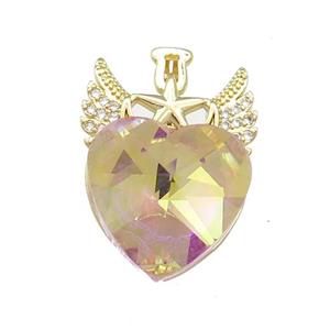 Copper Angel Wings Pendant Pave Crystal Glass Zircon Gold Plated, approx 18mm, 20-28mm [FN38377]
