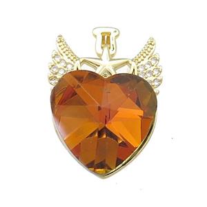 Copper Angel Wings Pendant Pave Crystal Glass Zircon Gold Plated, approx 18mm, 20-28mm [FN38378]