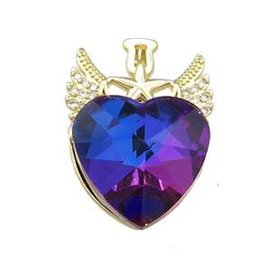 Copper Angel Wings Pendant Pave Crystal Glass Zircon Gold Plated, approx 18mm, 20-28mm [FN38380]