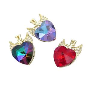 Copper Angel Wings Pendant Pave Crystal Glass Zircon Gold Plated Mixed, approx 18mm, 20-28mm [FN38386]