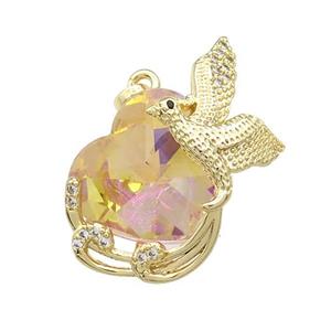 Copper Phenix Pendant Pave Crystal Glass Zircon Gold Plated, approx 18mm, 20-30mm [FN38389]