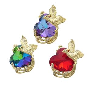 Copper Phenix Pendant Pave Crystal Glass Zircon Gold Plated Mixed, approx 18mm, 20-30mm [FN38398]