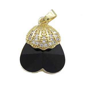 Copper Shlled Pendant Pave Crystal Glass Zircon Gold Plated, approx 18-20mm [FN38399]