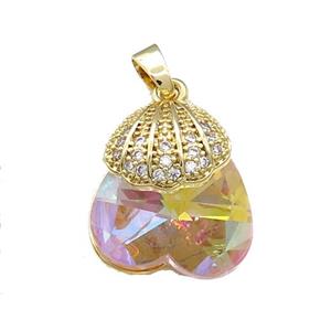 Copper Shlled Pendant Pave Crystal Glass Zircon Gold Plated, approx 18-20mm [FN38401]