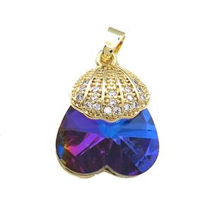 Copper Shlled Pendant Pave Crystal Glass Zircon Gold Plated, approx 18-20mm [FN38402]