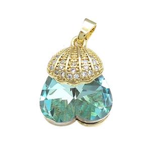 Copper Shlled Pendant Pave Crystal Glass Zircon Gold Plated, approx 18-20mm [FN38403]