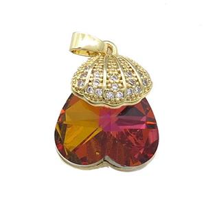 Copper Shlled Pendant Pave Crystal Glass Zircon Gold Plated, approx 18-20mm [FN38405]