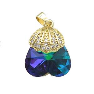 Copper Shlled Pendant Pave Crystal Glass Zircon Gold Plated, approx 18-20mm [FN38408]