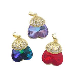 Copper Shlled Pendant Pave Crystal Glass Zircon Gold Plated Mixed, approx 18-20mm [FN38410]