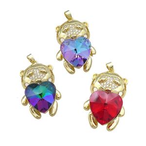 Copper Mouse Pendant Pave Crystal Glass Zircon Gold Plated Mixed, approx 23-35mm [FN38422]