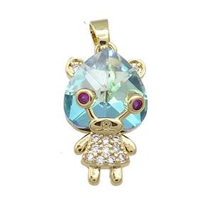 Copper Kids Pendant Pave Crystal Glass Zircon Gold Plated, approx 15-23mm [FN38429]