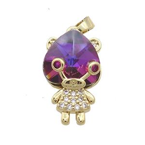 Copper Kids Pendant Pave Crystal Glass Zircon Gold Plated, approx 15-23mm [FN38430]