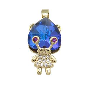 Copper Kids Pendant Pave Crystal Glass Zircon Gold Plated, approx 15-23mm [FN38431]