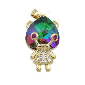 Copper Kids Pendant Pave Crystal Glass Zircon Gold Plated, approx 15-23mm [FN38432]