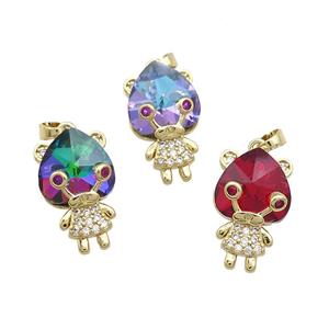 Copper Kids Pendant Pave Crystal Glass Zircon Gold Plated Mixed, approx 15-23mm [FN38435]