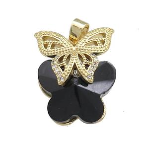 Copper Butterfly Pendant Pave Crystal Glass Zircon Gold Plated, approx 18-25mm [FN38436]