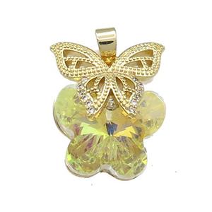 Copper Butterfly Pendant Pave Crystal Glass Zircon Gold Plated, approx 18-25mm [FN38437]