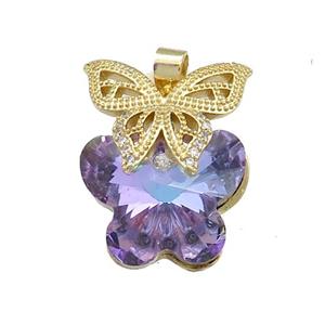 Copper Butterfly Pendant Pave Crystal Glass Zircon Gold Plated, approx 18-25mm [FN38438]