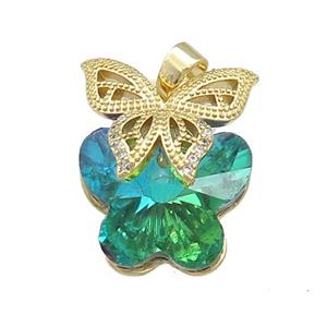 Copper Butterfly Pendant Pave Crystal Glass Zircon Gold Plated, approx 18-25mm [FN38439]