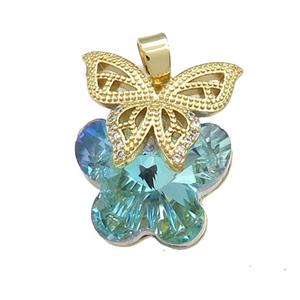 Copper Butterfly Pendant Pave Crystal Glass Zircon Gold Plated, approx 18-25mm [FN38440]
