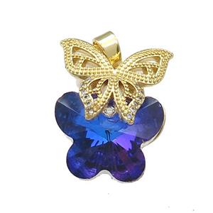 Copper Butterfly Pendant Pave Crystal Glass Zircon Gold Plated, approx 18-25mm [FN38441]