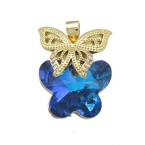 Copper Butterfly Pendant Pave Crystal Glass Zircon Gold Plated, approx 18-25mm [FN38443]