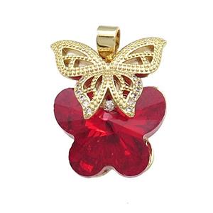 Copper Butterfly Pendant Pave Crystal Glass Zircon Gold Plated, approx 18-25mm [FN38445]