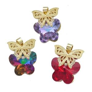 Copper Butterfly Pendant Pave Crystal Glass Zircon Gold Plated Mixed, approx 18-25mm [FN38446]